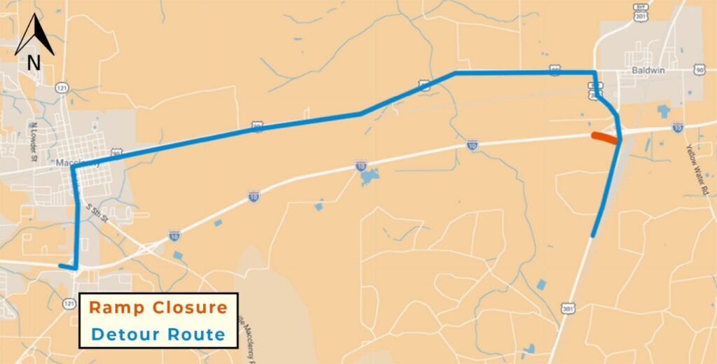 I-10 East Ramp to U.S. 301 Detour Scheduled – (Completed April 14, 2026)